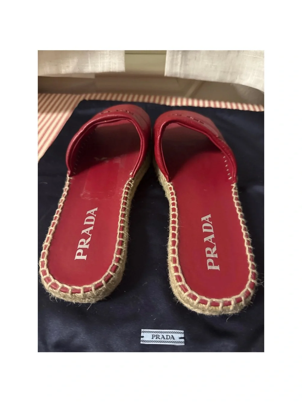 Prada Red Quilted Leather Espadrille Slides
